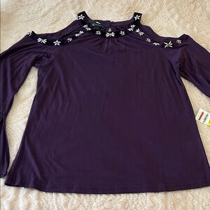 INC International Concepts Purple Cold-Shoulder Embellished Top